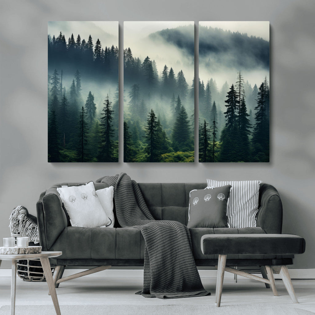 Captivating Misty Forest Wall Art, Foggy and Serene Atmosphere Canvas Print
