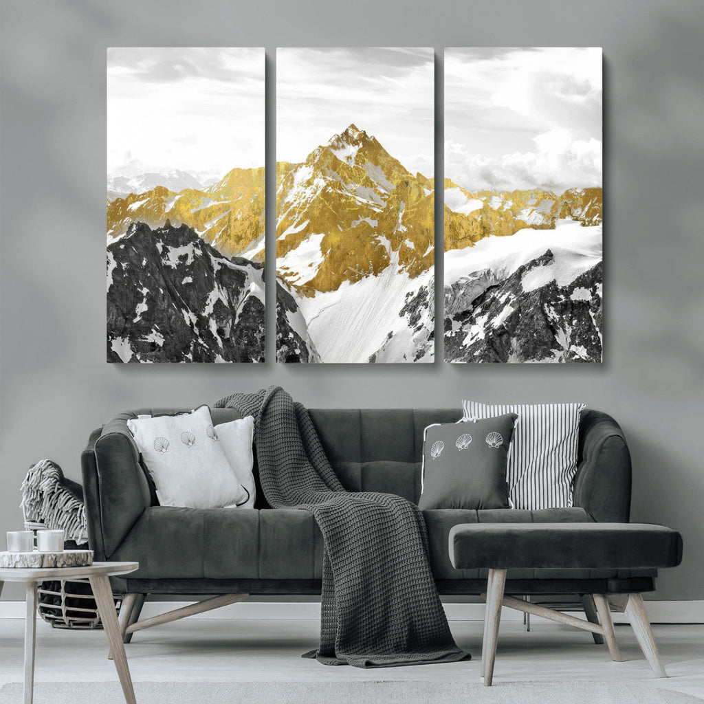 Gold Abstract Mountains Wall Art Print on Canvas, Nature Wall Art Print