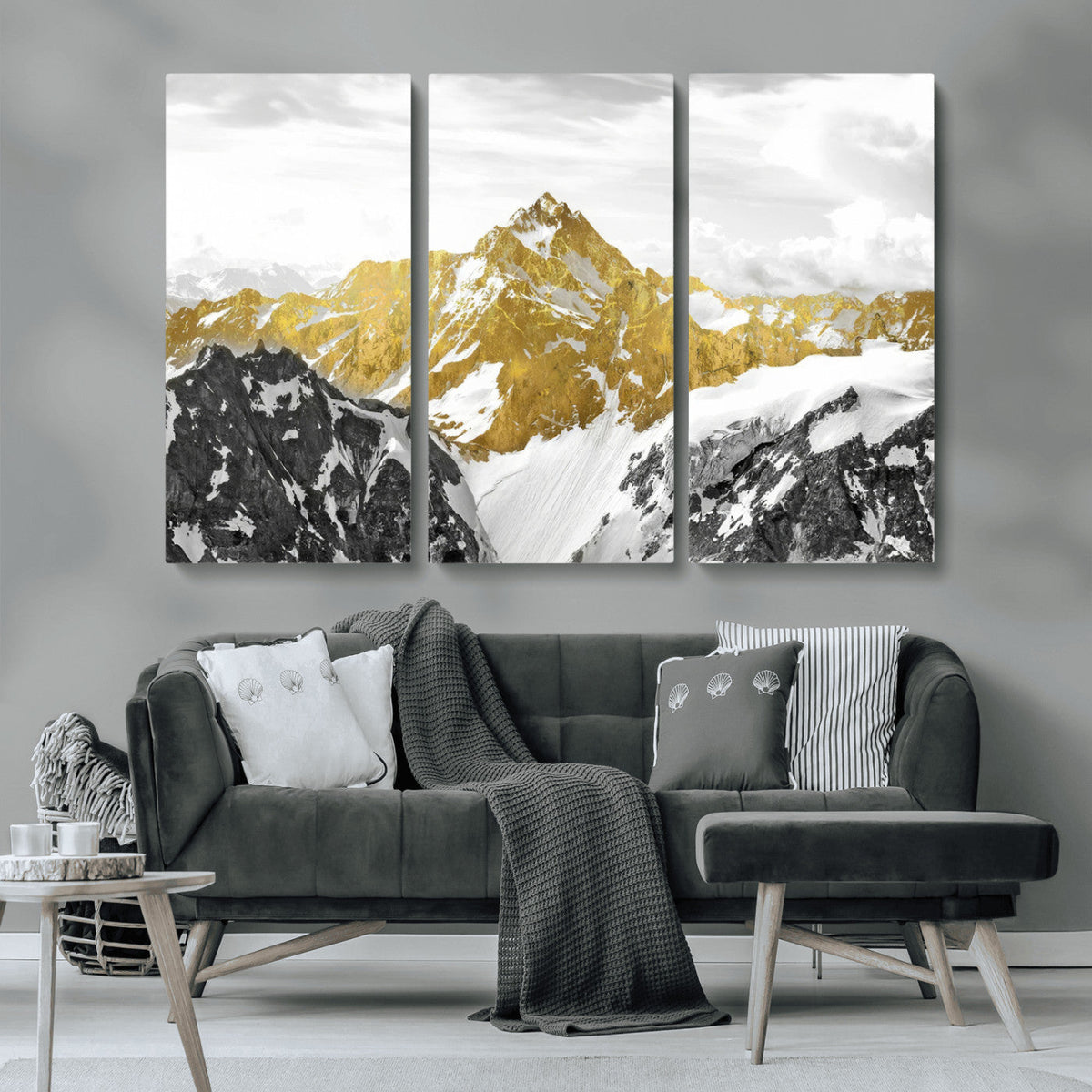 Gold Abstract Mountains Wall Art Print on Canvas, Nature Wall Art Print