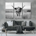 Texas Cow Longhorn Wall Art Canvas Print for Farm House Wall Art, Framed and Ready to Hang