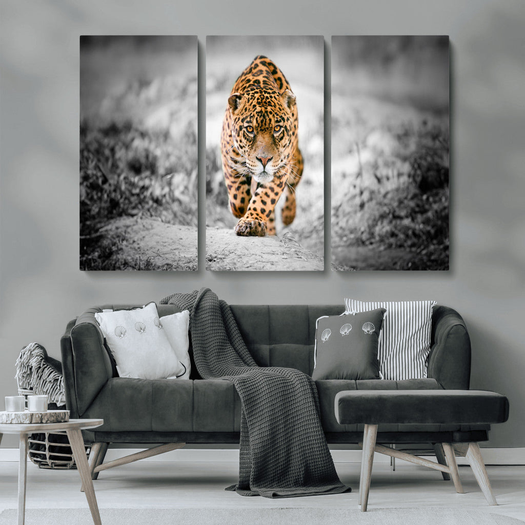 Jaguar Wall Art Canvas Print, Majestic Big Cat in Focused Pursuit
