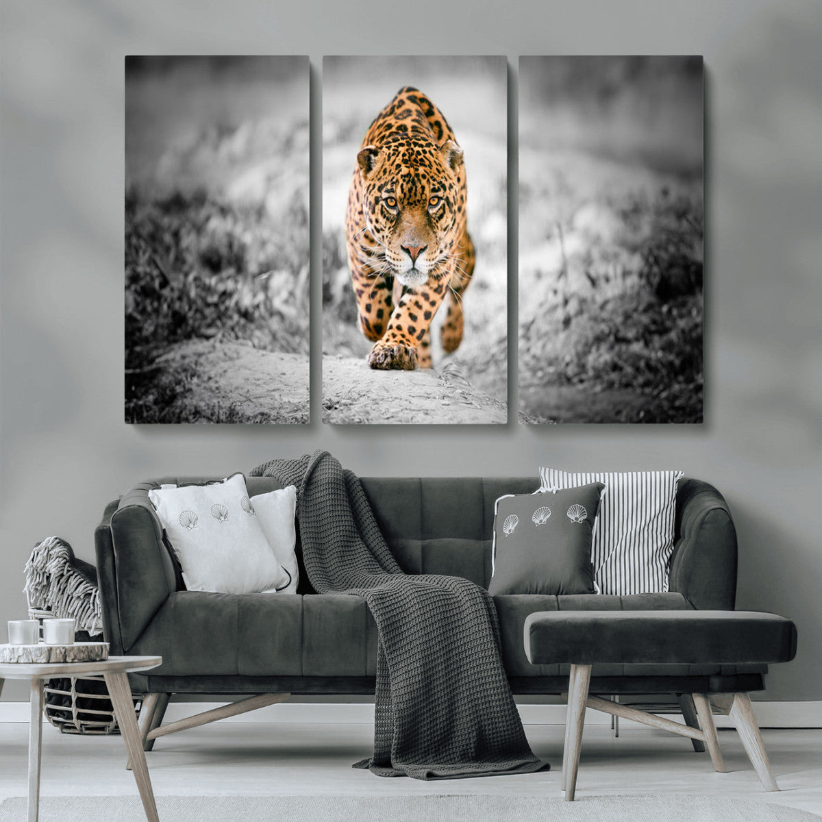 Jaguar Wall Art Canvas Print, Majestic Big Cat in Focused Pursuit
