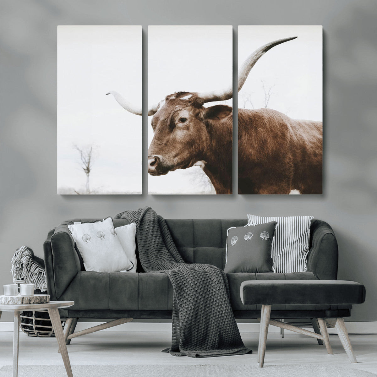 Rustic Bull Wall Art Canvas Print, Modern Longhorn Farmhouse Animal Decor