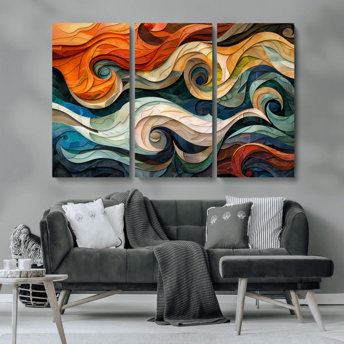 Abstract Wave Wall Art, Ready to Hang Framed Canvas Print | Extra Large 3 Piece Canvas Wall Art