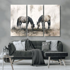 Chinese Ink Style Vintage Horses Wall Art Canvas Print