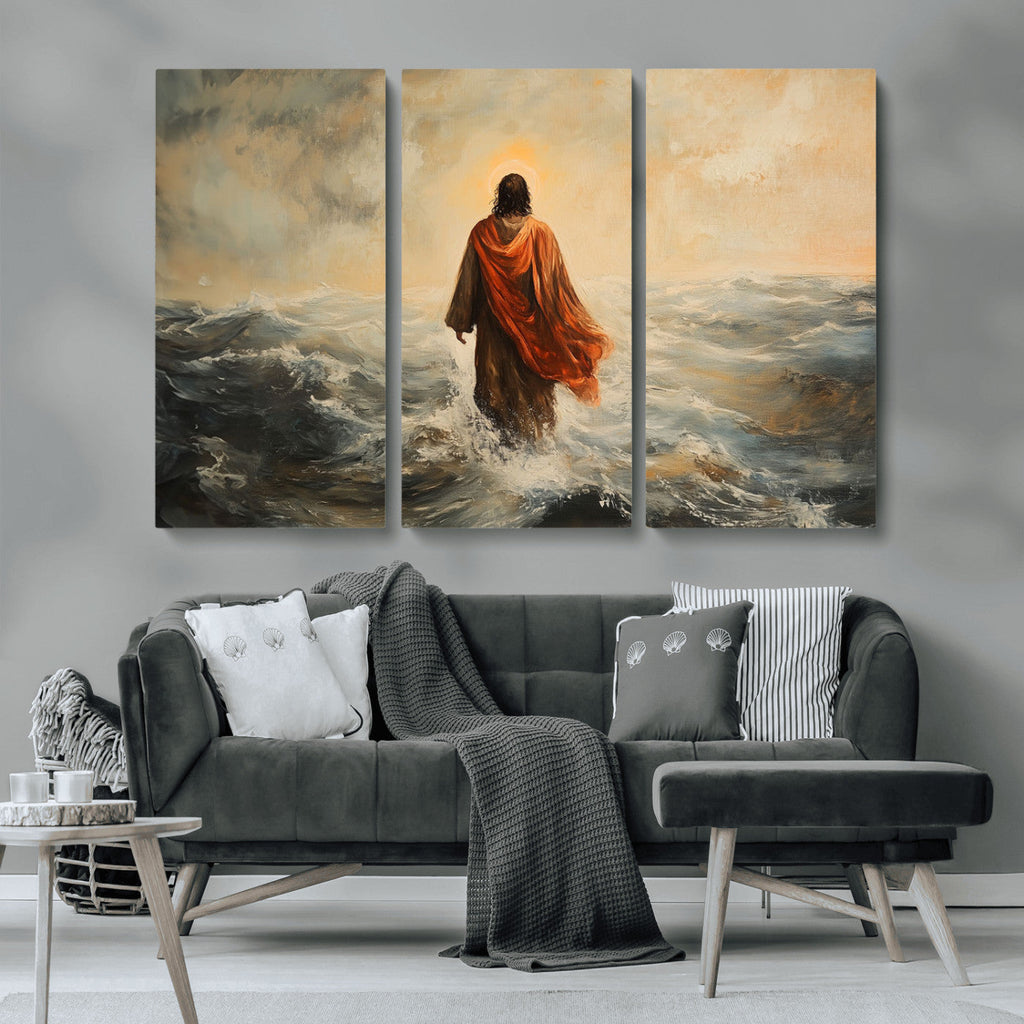 Jesus Walking on Water, Christian Wall Art, Jesus Christ Oil Painting Style Print