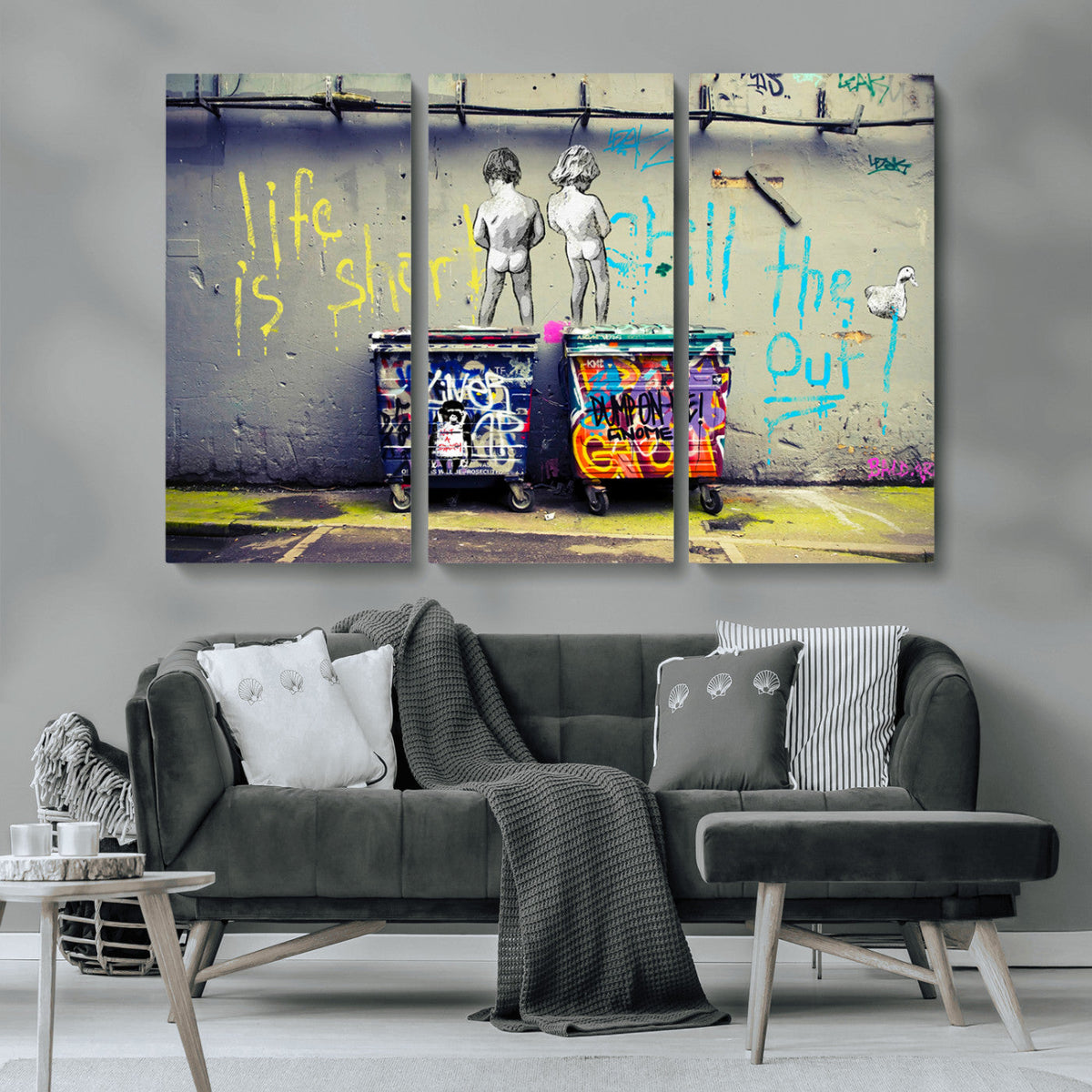 Banksy Life is Short Wall Art, Iconic Graffiti Street Art Canvas Print