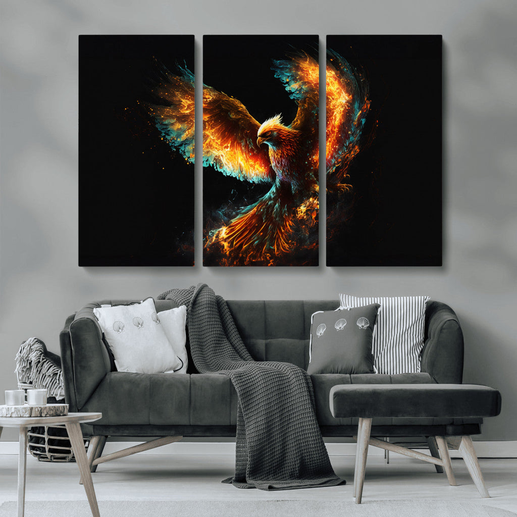 Fiery Phoenix Canvas Print | Ready to Hang Wall Art | Bold Fantasy Decor