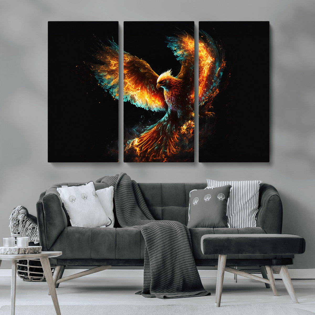 Fiery Phoenix Canvas Print | Ready to Hang Wall Art | Bold Fantasy Decor