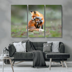 Heartwarming Fox and Baby Cub Wall Art | Canvas Print of Foxes in Nature