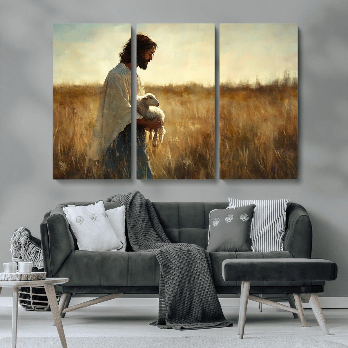 Jesus the Good Shepherd Wall Art Canvas Print, Inspirational Christian Religious Print for Prayer Room