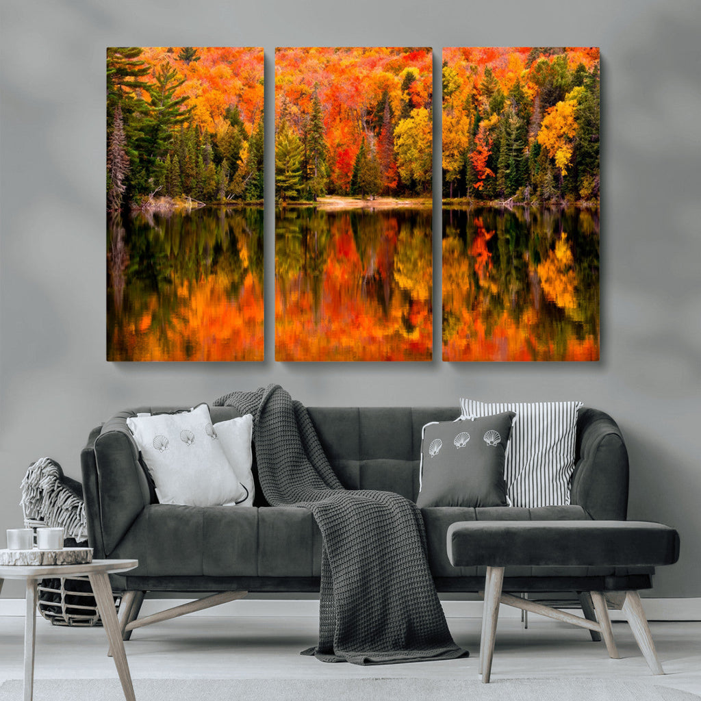 Forest Reflection Art | Autumn Forest Reflection Wall Art | Triptych Canvas Print
