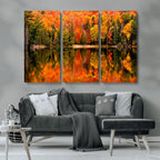 Forest Reflection Art | Autumn Forest Reflection Wall Art | Triptych Canvas Print