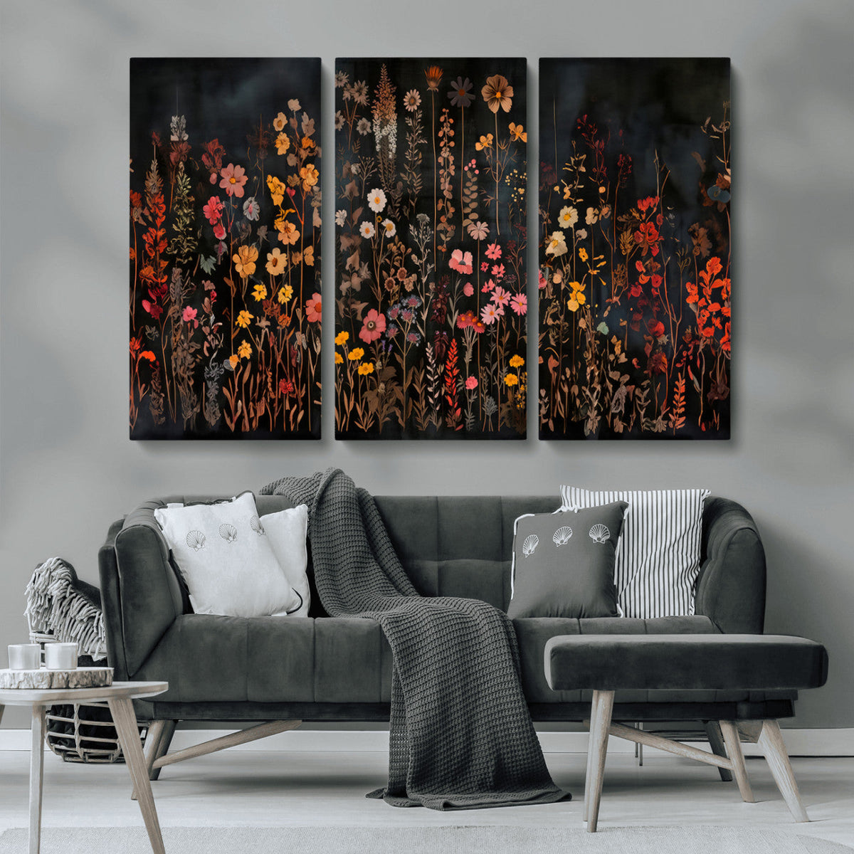 Large Floral Painting Print Illustration Flowers Canvas Wall Art