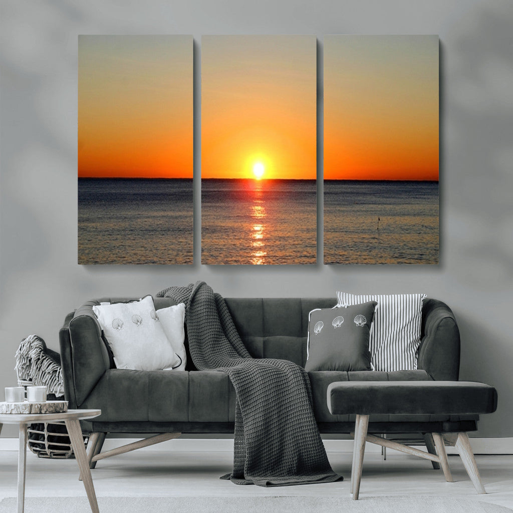 Golden Horizon Sunset Over Ocean Wall Art Canvas Print | Tropical Beach Canvas