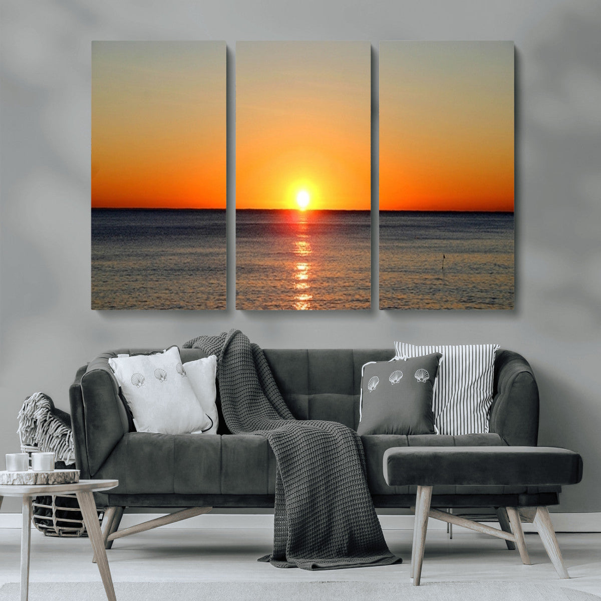 Golden Horizon Sunset Over Ocean Wall Art Canvas Print | Tropical Beach Canvas