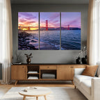 Golden Gate Bridge Wall Art Canvas Print, Framed San Francisco Sunset Landmark