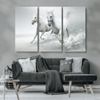 Large Wall Art Canvas Print, Beautiful Running White Horses