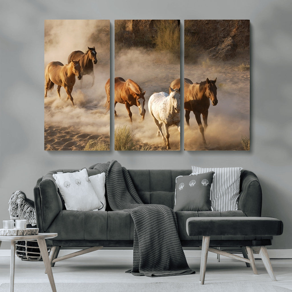 Large Wall Art 5 Horses Running on Sand Canvas Print