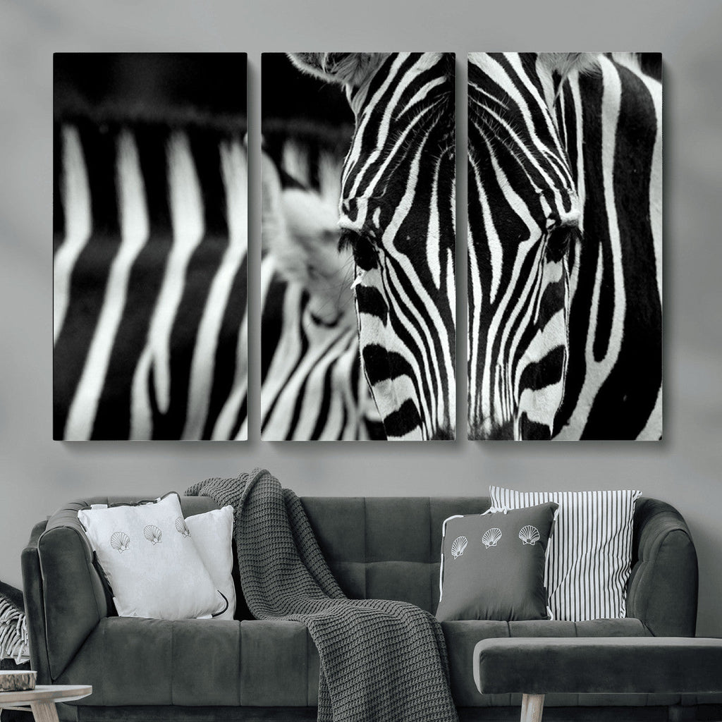Zebra Wall Art | Zebra Close Up Canvas Print | Framed Black and White Wildlife
