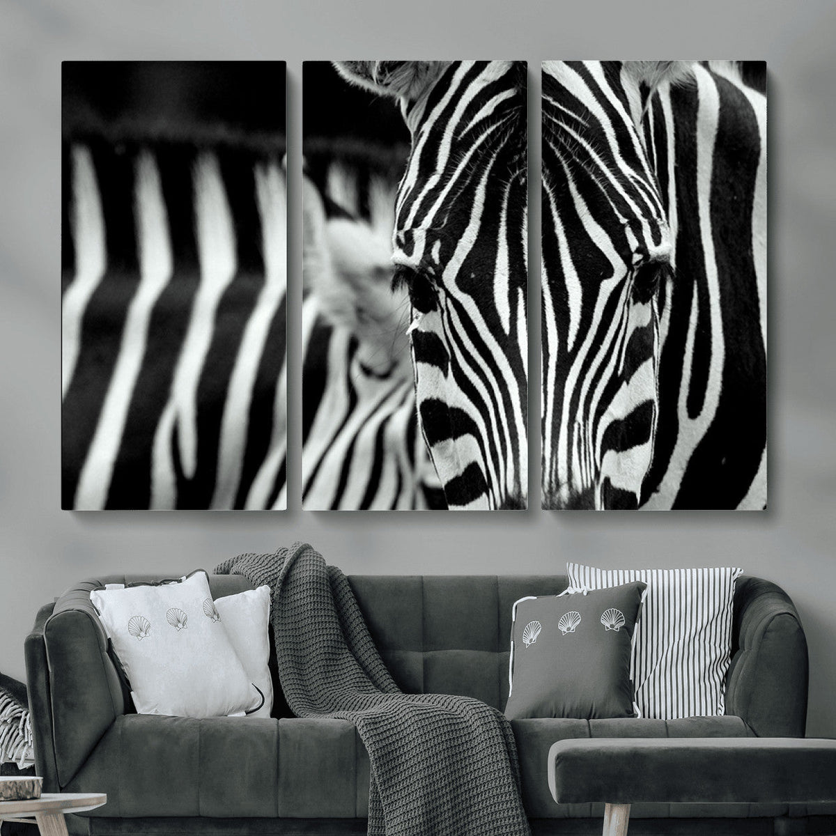 Zebra Wall Art | Zebra Close Up Canvas Print | Framed Black and White Wildlife