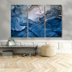 Navy Blue Canvas Art Abstract Print | Elegant Triptych Modern Art