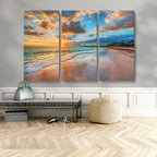 Sunset Beach Canvas Wall Art | Tropical Triptych Seascape Print