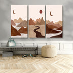 Boho Wall Art Canvas Print Set | Mid-Century Bohemian Wall Artwork, Boho Neutral
