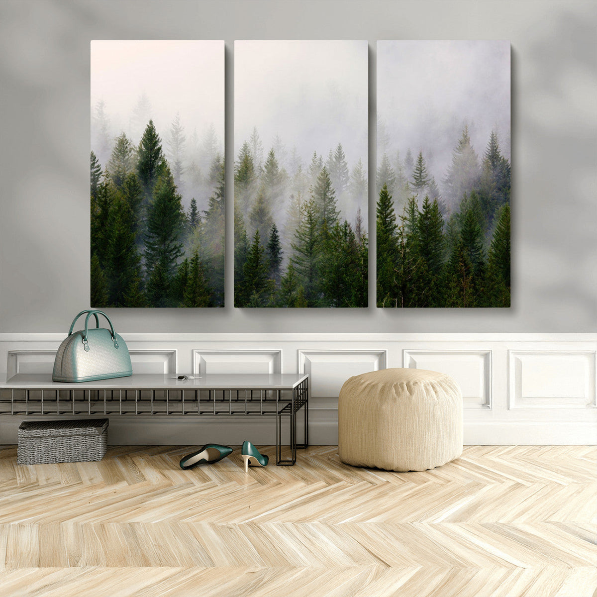 Forest Wall Art Canvas Print | Foggy Forest Wall Art | Pine Wood Forest Print