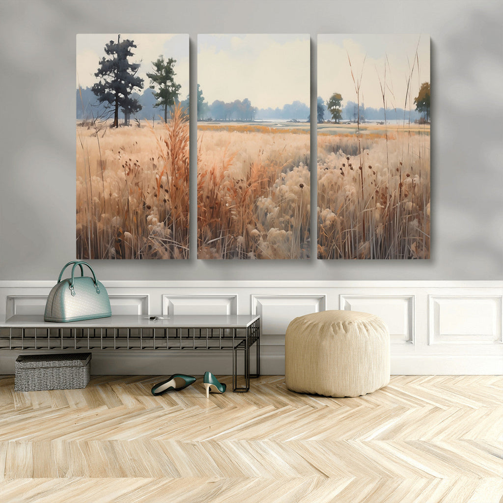 Golden Fields Canvas Wall Art Print | Serene Minimalist Landscape for Modern Decor