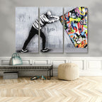 Banksy Art Behind the Curtain Street Wall Art Canvas Print | Urban Graffiti Style Wall Decor