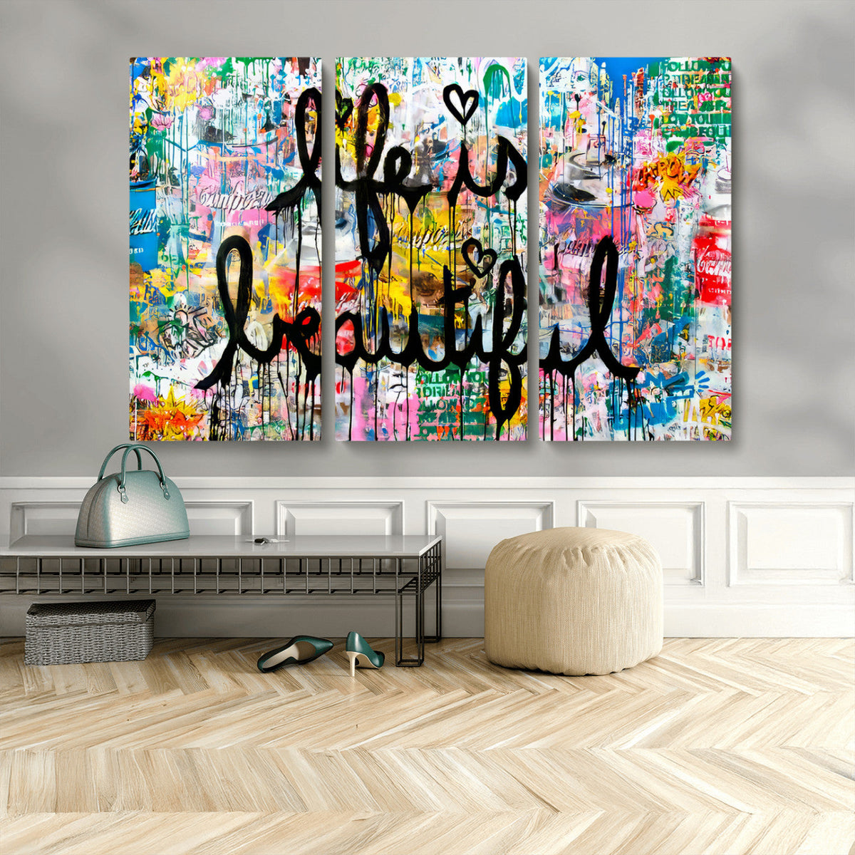 Life Beautiful Art Print | Banksy Graffiti Wall Art Canvas Print