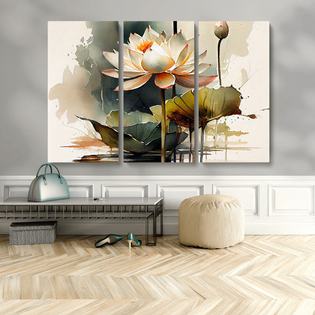 Lotus Flower Watercolor Canvas Print | A Symbol of Serenity and Growth in Soft Watercolors