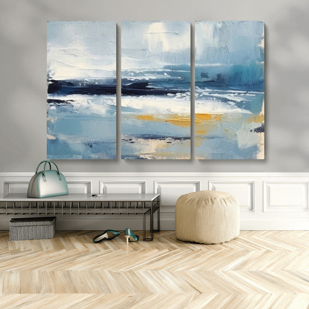 Abstract Ocean Canvas Wall Art - Coastal Blue and Gold