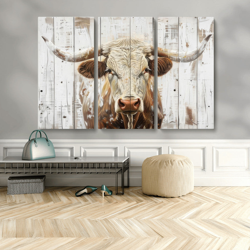 Rustic Longhorn Bull Wall Art Canvas Set