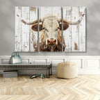 Rustic Longhorn Bull Wall Art Canvas Set