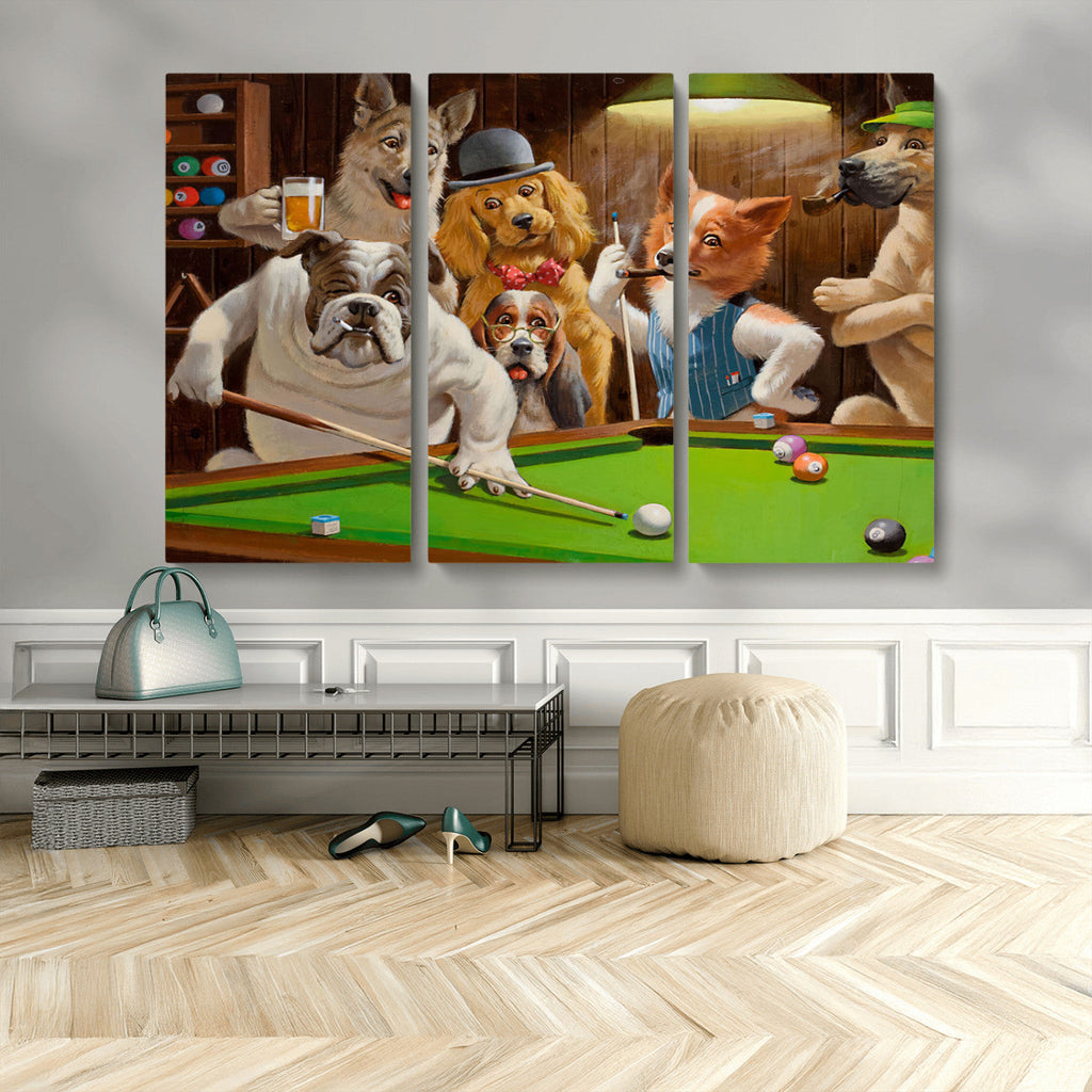 Dogs Playing Pool Canvas Wall Art Funny Gifts Dog Print