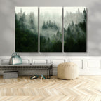Misty Forest Wall Art | Tranquil Green Woodland Canvas Print