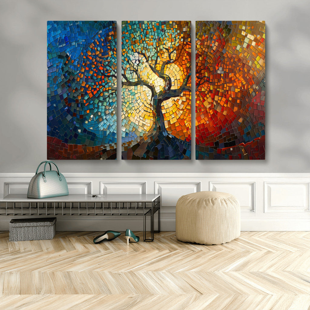 Yggdrasil Tree of Life Mosaic Stained Glass Wall Art Canvas Print