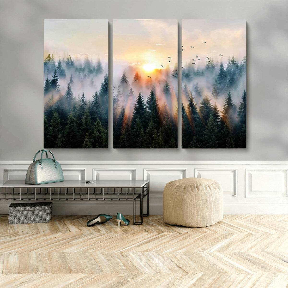 Abstract Forest Wall Art, Serene Nature Canvas Print with Misty Forest Design for Modern Home Decor