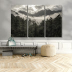 Moody Forest Wall Art | Framed Mountain Fog Canvas Artwork