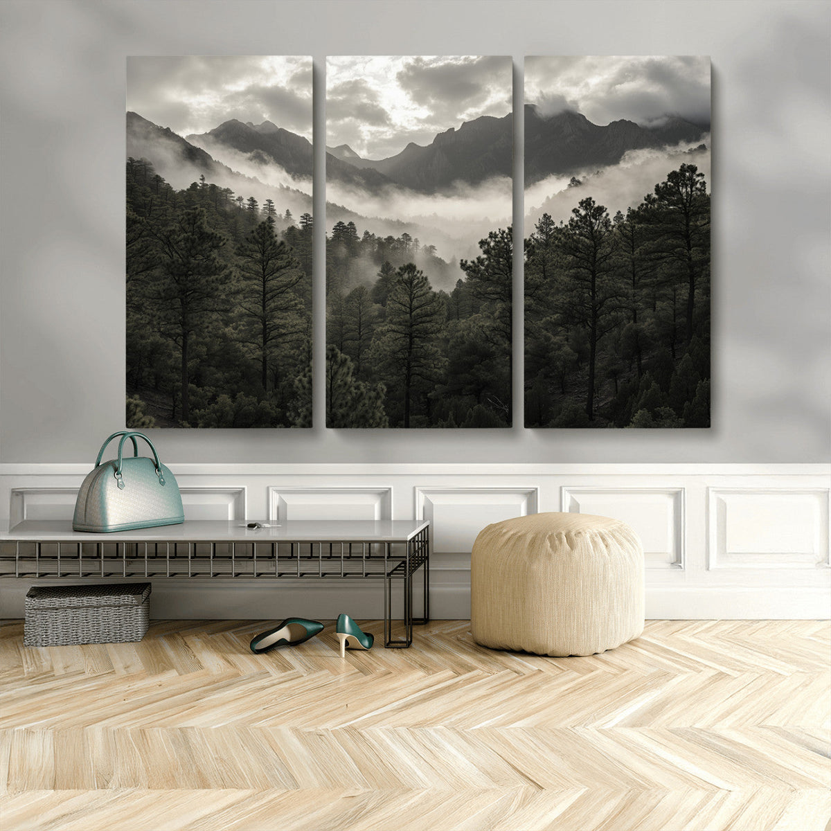 Moody Forest Wall Art | Framed Mountain Fog Canvas Artwork