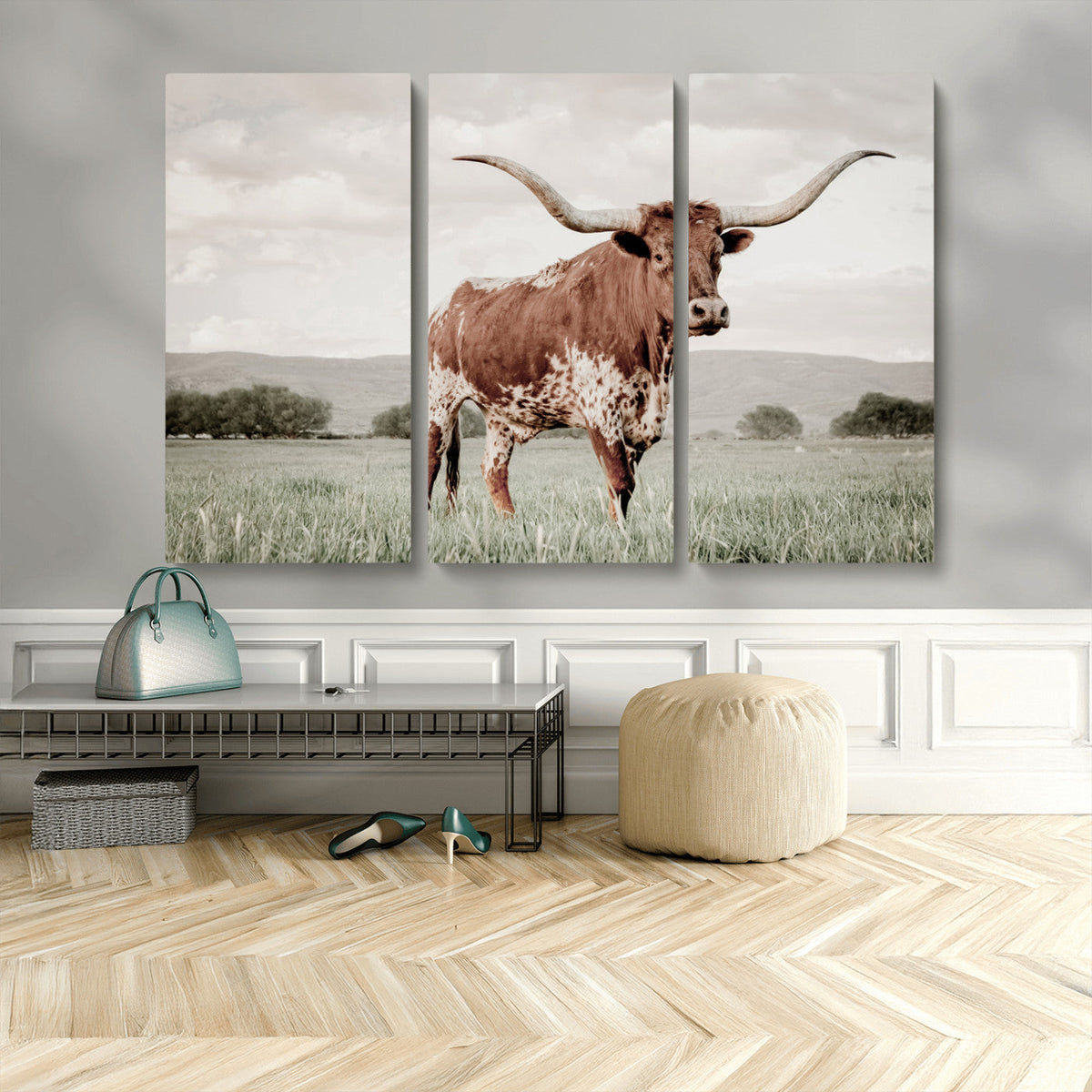 Texas Longhorn Wall Art | Framed Spotted Cattle Canvas