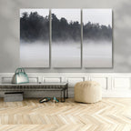 Surfer Fog Wall Art Canvas Print, Framed Foggy Beach and Coastal Surf Scene