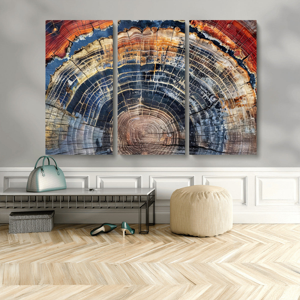 Tree Rings Wall Art Canvas Print, Framed Petrified Wood Art, Modern Rustic Decor