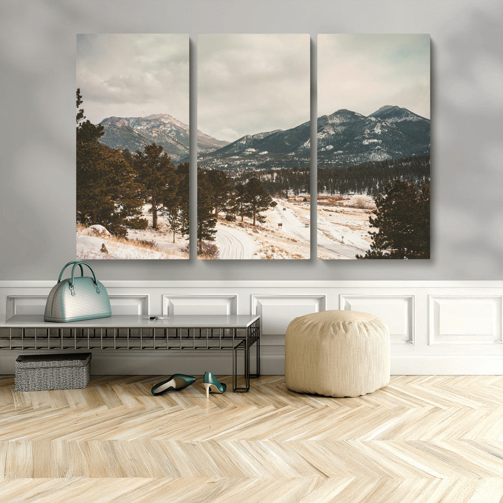 Mountain Landscape Wall Art Canvas Print, Framed Snowy Peaks Alpine Winter