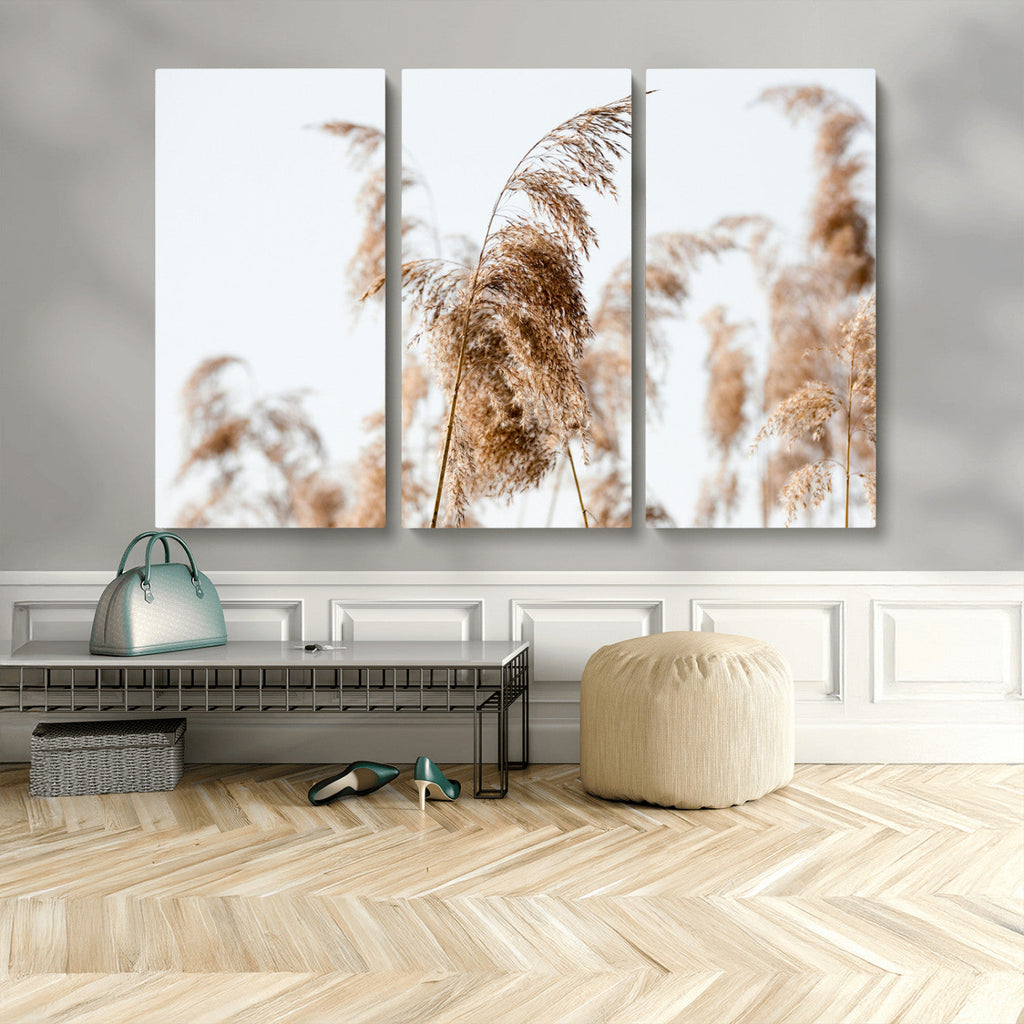 Pampas Grass Wall Art Canvas Print, Framed Neutral Tones Minimalist Boho