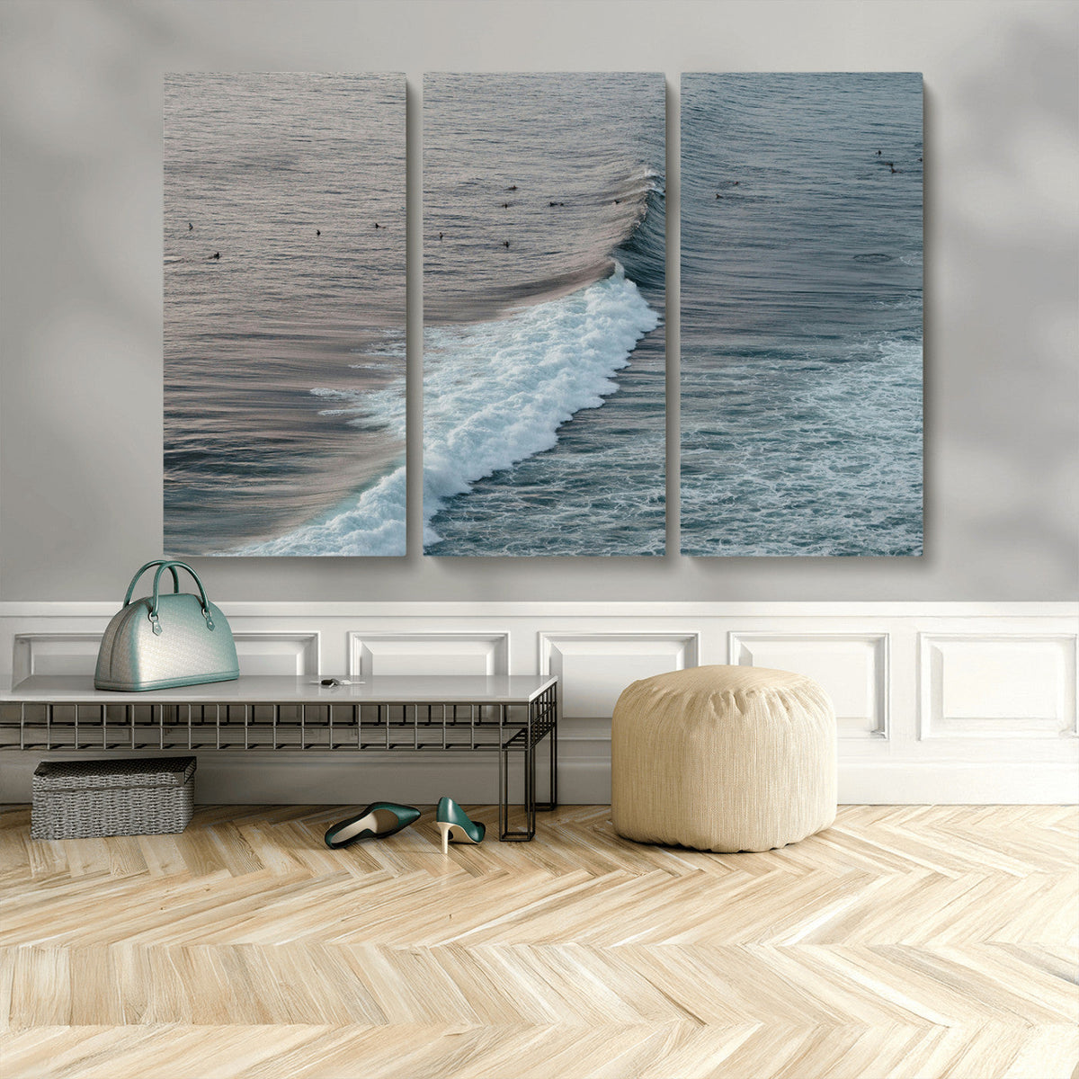 Ocean Waves Wall Art Canvas Print, Framed Coastal Serenity Surf Scene