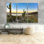 Saguaro Cactus Wall Art Canvas Print, Framed Desert Sunset Southwestern