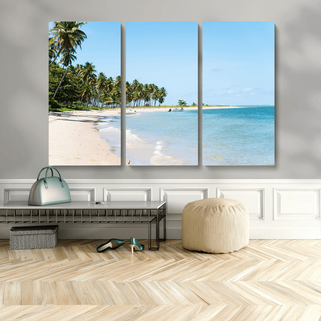 Palm Tree Coast Wall Art Canvas Print, Framed Island Getaway with Crystal Blue Water